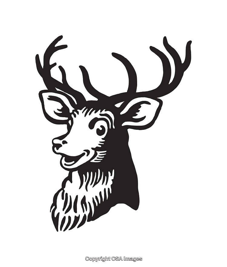 Black and White Line Art of Cheerful Deer Illustration