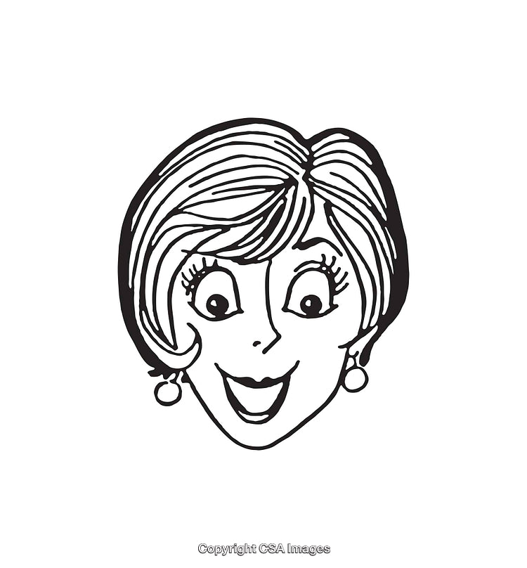 Black and White Line Art Illustration of a Happy Woman