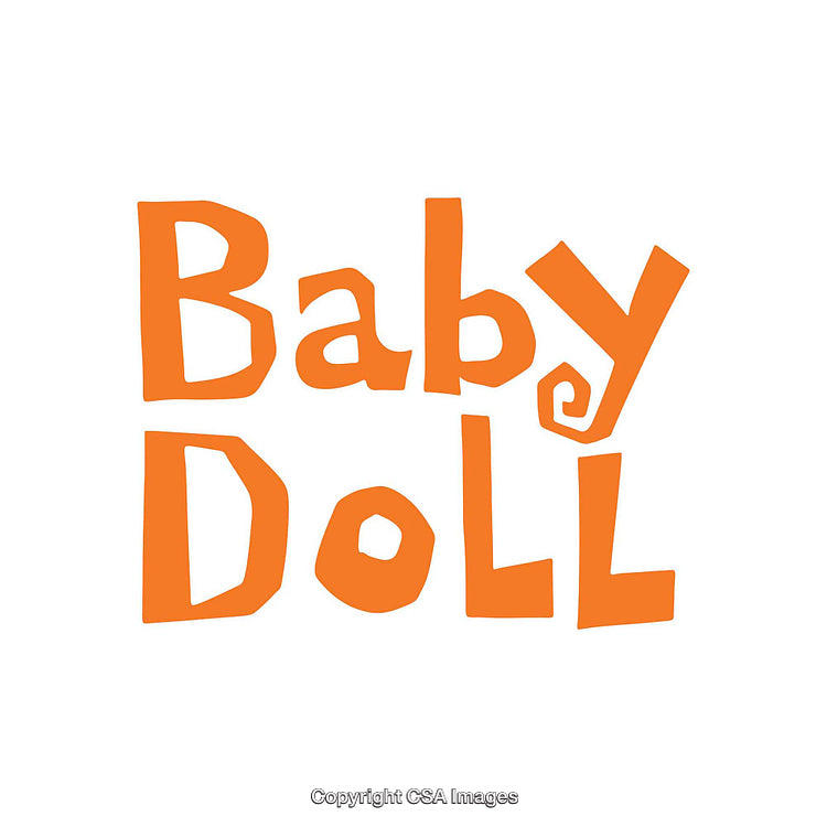 Vibrant Orange Handwritten Baby Doll Typography Art on White Background