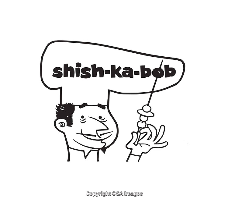 Black And White Cartoon Character With Shish-Ka-Bob Text