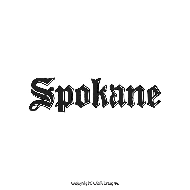 Gothic Style Lettering of Spokane in Bold Black Typeface