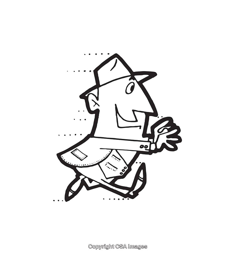 Cartoon Illustration of a Businessman Running Forward Happily
