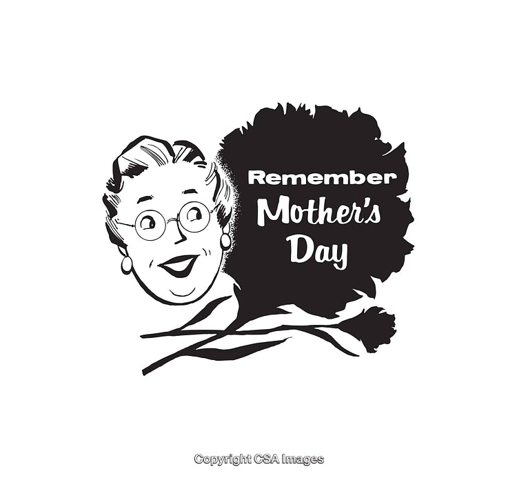 Black and White Vintage Mother's Day Line Art Illustration