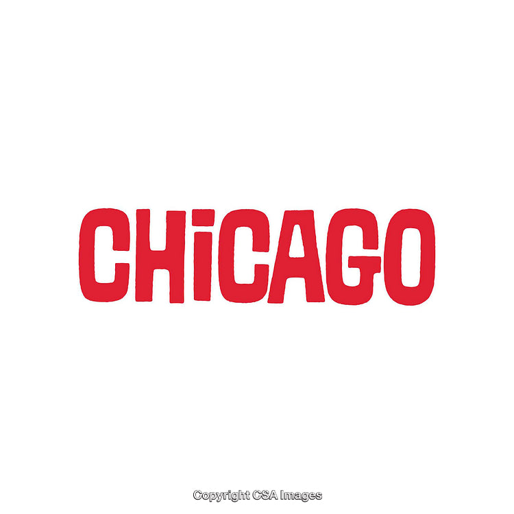 Bold Red Chicago Text Illustration Isolated on a White Background