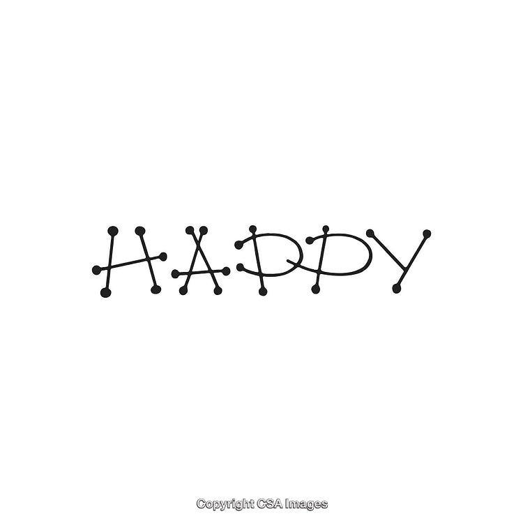 Happy Text Created with Dots and Lines on a White Background