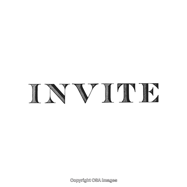 Elegant Typed Word ‘Invite’ Displayed With Classic Hatching Design on White Background