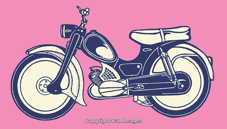 Vintage Motorcycle Line Art Illustration on Vibrant Pink Background
