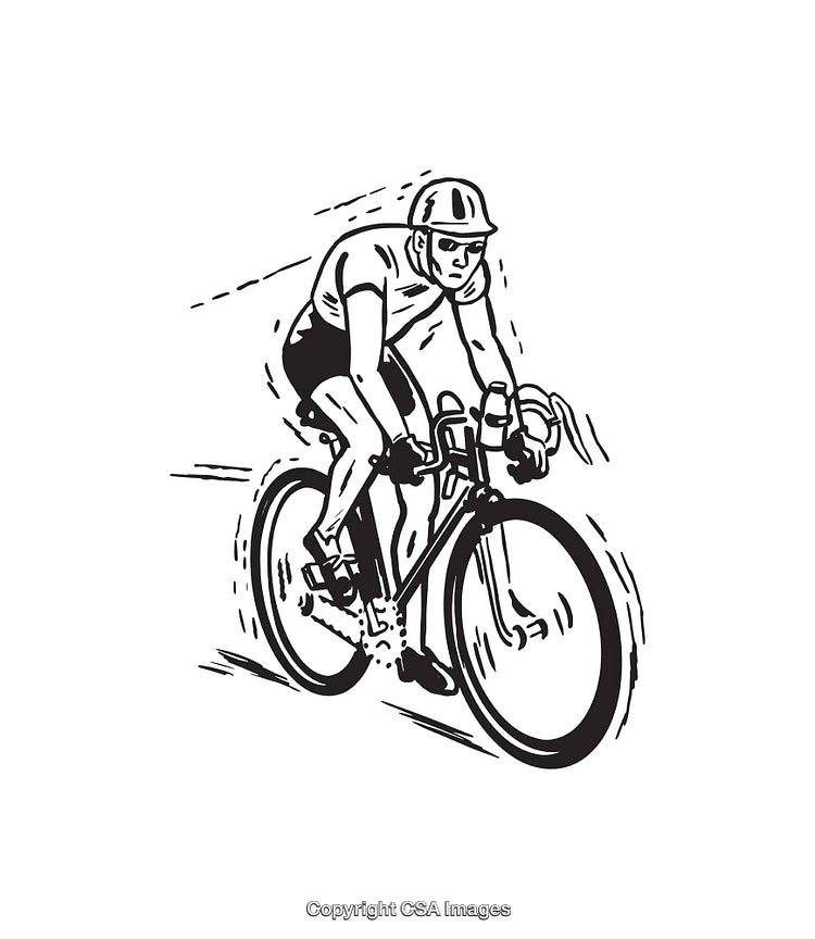 Black and White Line Art Illustration of a Cyclist in Motion