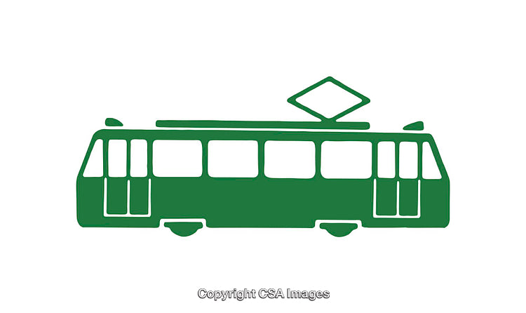 Green Tram Icon on a White Background Symbolizing Public Transport