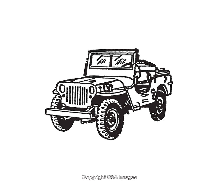 Vintage Line Art Illustration of a Classic Off-Road Vehicle