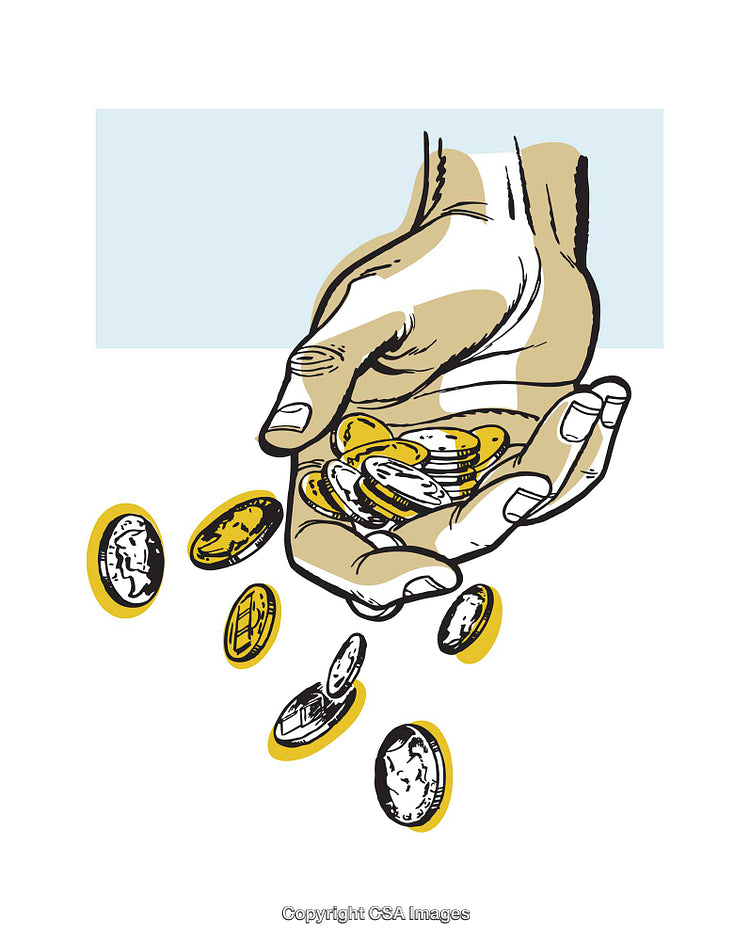 Detailed Illustration of a Hand Dropping Golden Coins