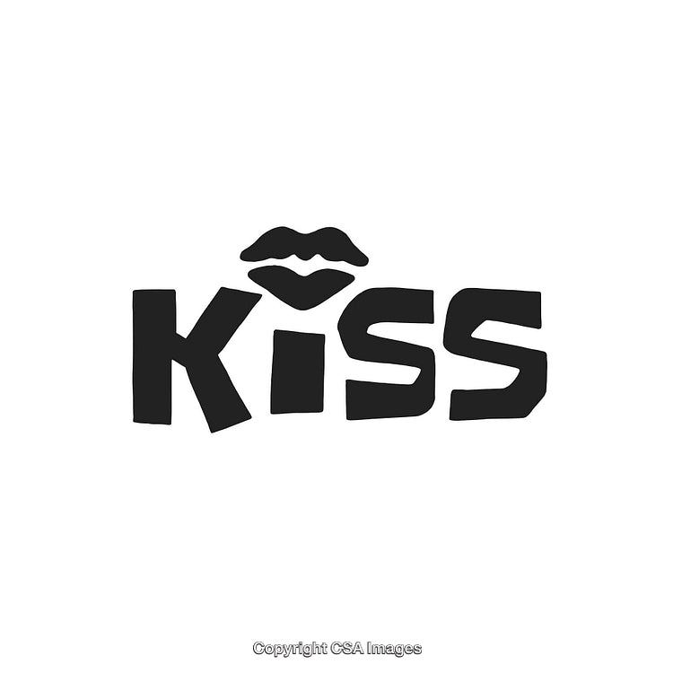 Stylish Kiss Typography Logo with Artistic Lips Silhouette Design
