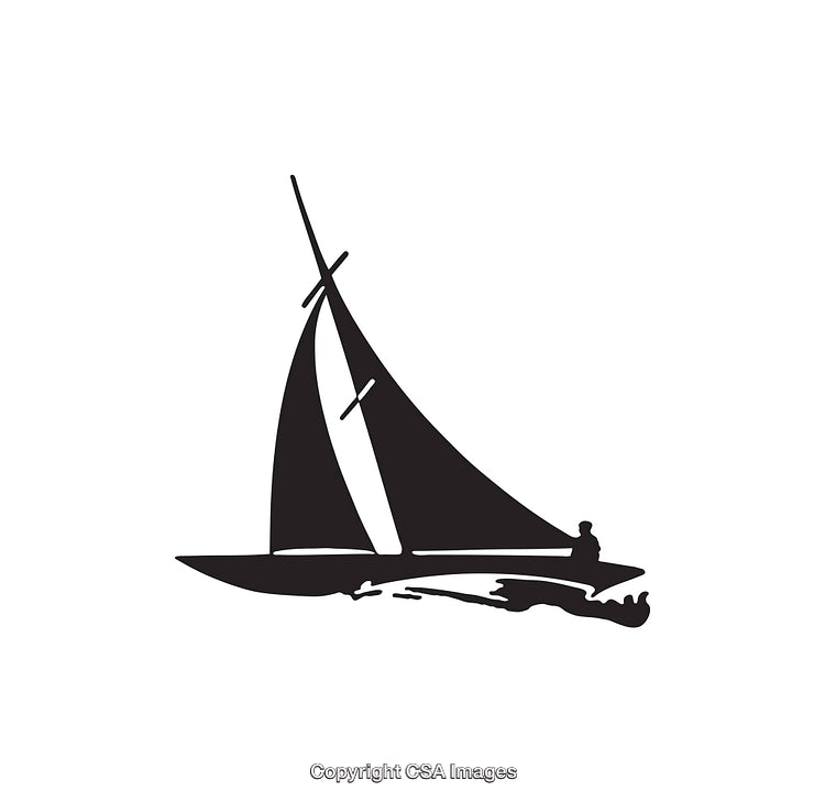 Minimalist Black and White Line Art of a Sailboat at Sea