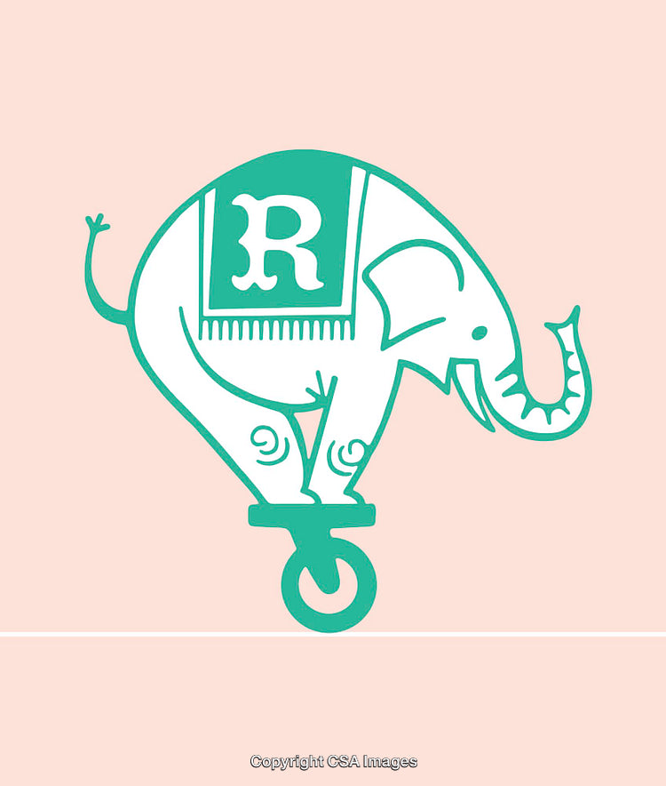 Whimsical Elephant Balancing on Unicycle in Colorful Line Art Illustration