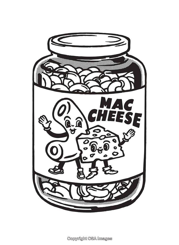 Black and White Cartoon Mac and Cheese Jar Illustration