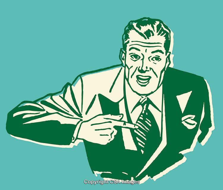 Retro Styled Illustration of a Businessman Pointing with Expressive Gesture