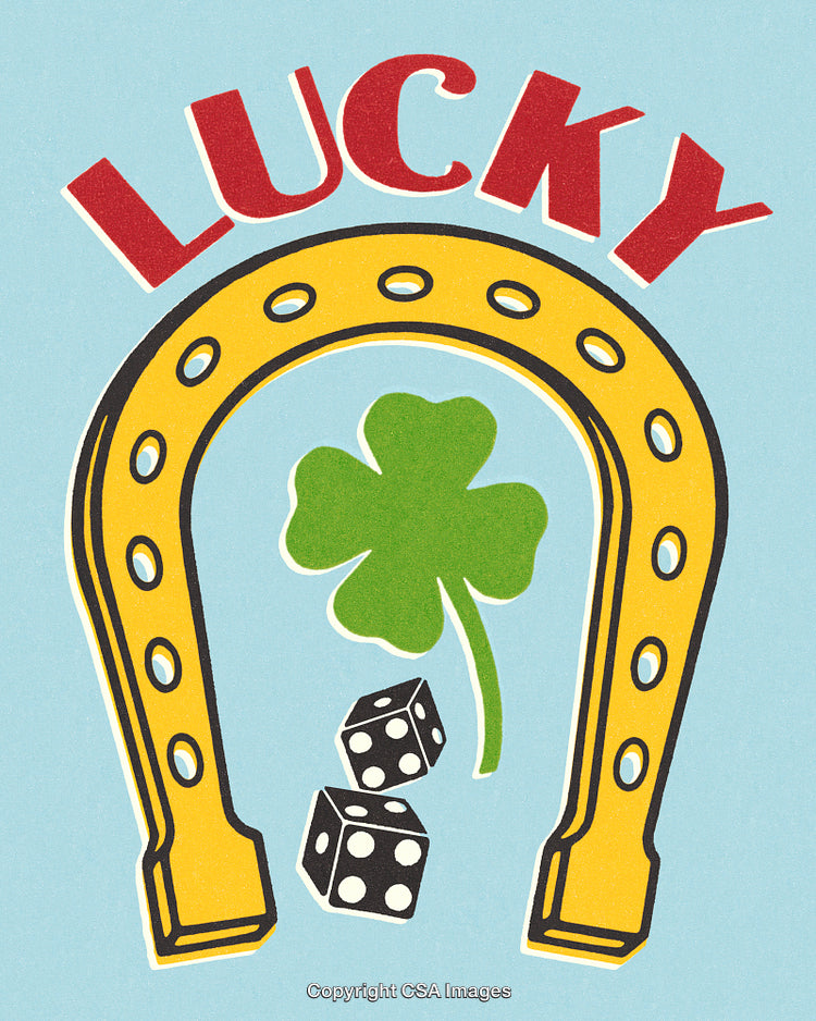 Lucky Charm Design Featuring Horseshoe, Clover, and Dice Illustration