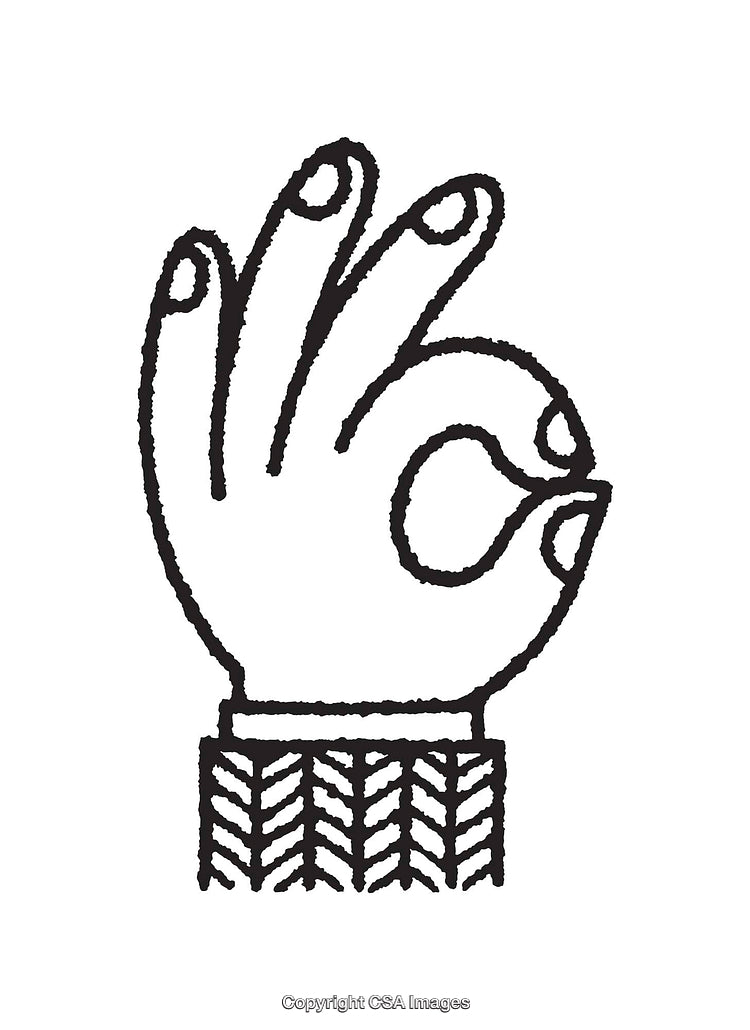 Black and White Line Art Illustration of an OK Hand Gesture