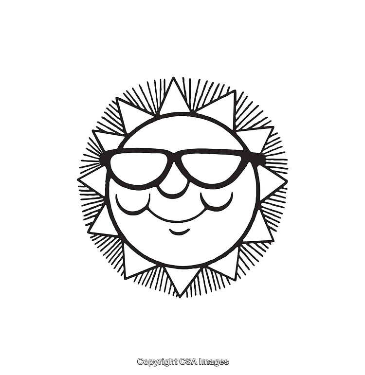 Smiling Sun With Sunglasses Black and White Line Art Illustration