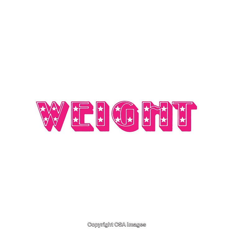 Pink Stenciled Typography Illustrating the Word 'Weight' with Star Accents