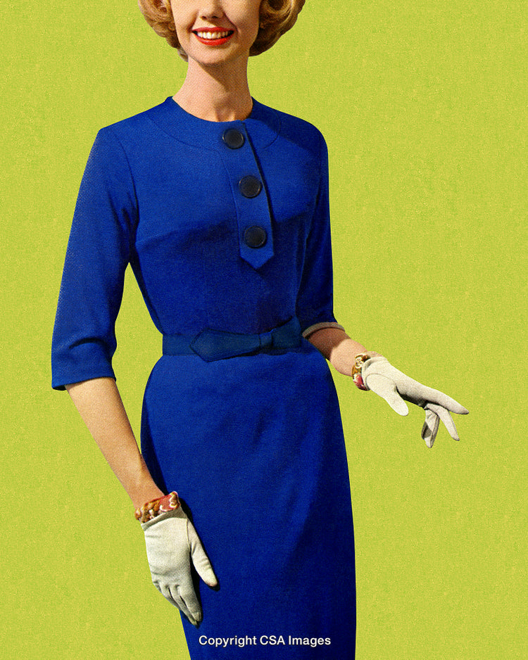Vintage Styled Woman Wearing Blue Dress in Retro Illustration