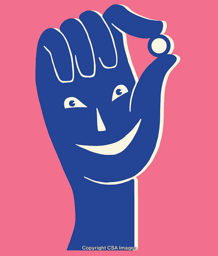 Blue Hand Line Art with Playful Smile on Pink Background