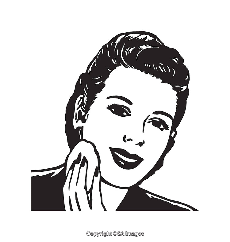 Black and White Retro Illustration of a Lady Using a Makeup Sponge