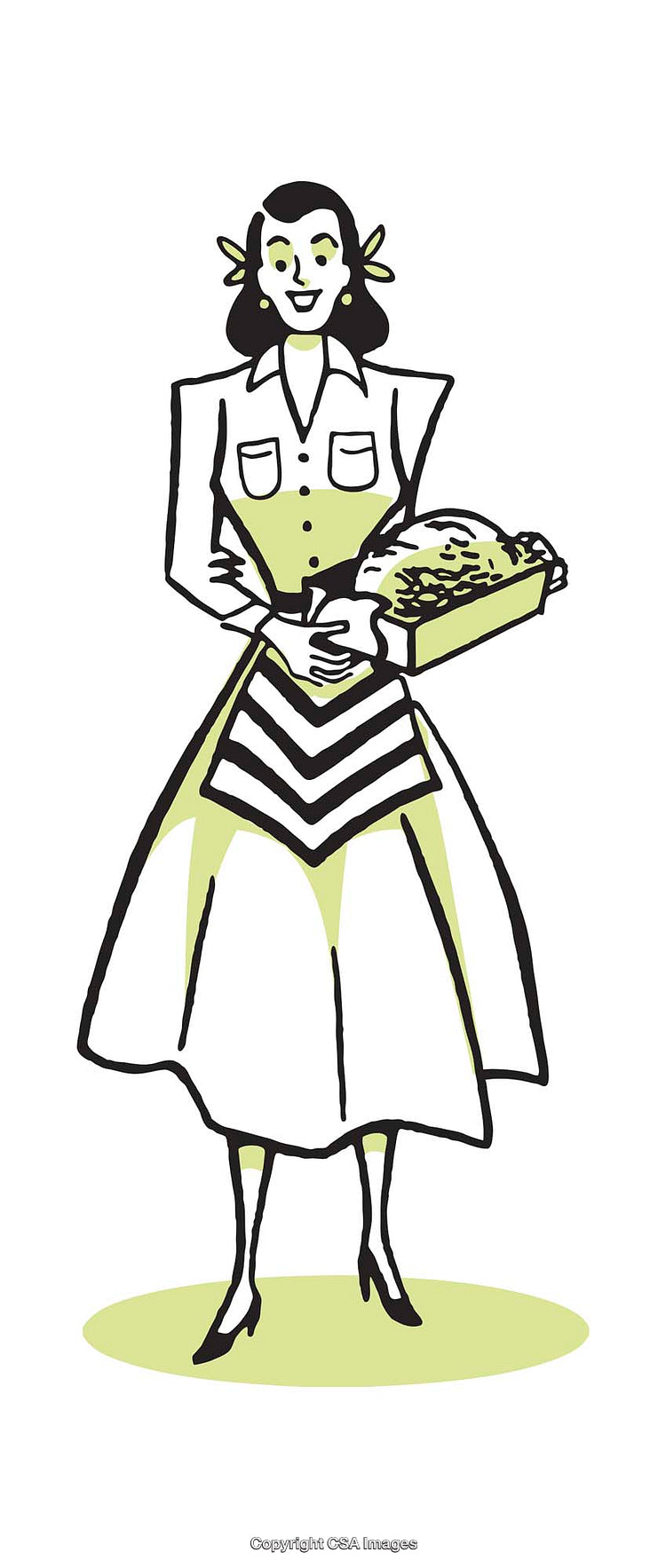 Retro Style Illustration of a Woman Holding Bread in an Apron