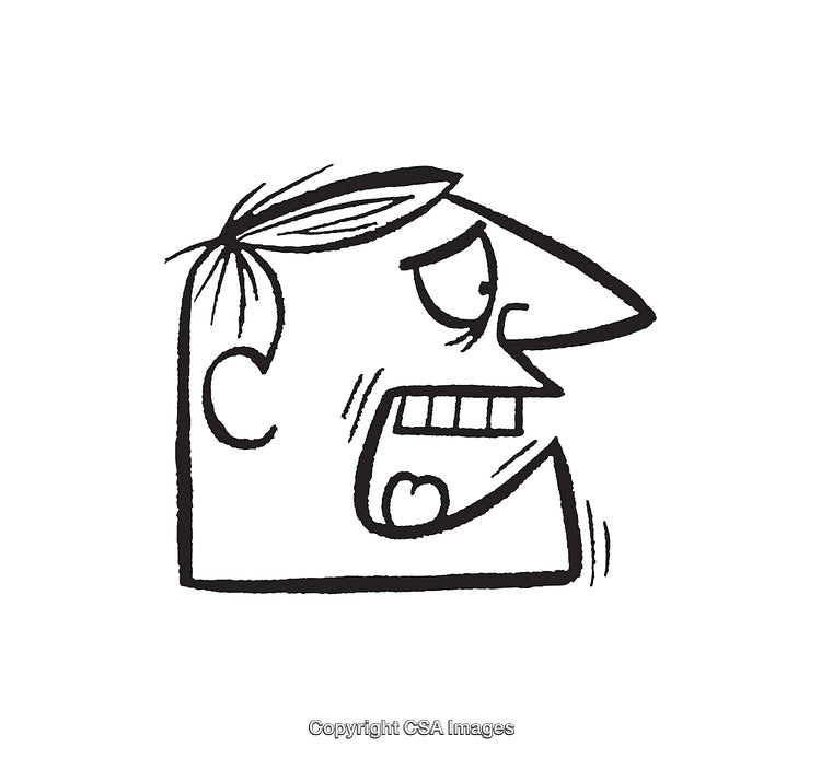 Expressive Black and White Line Art Illustration of a Person Yelling