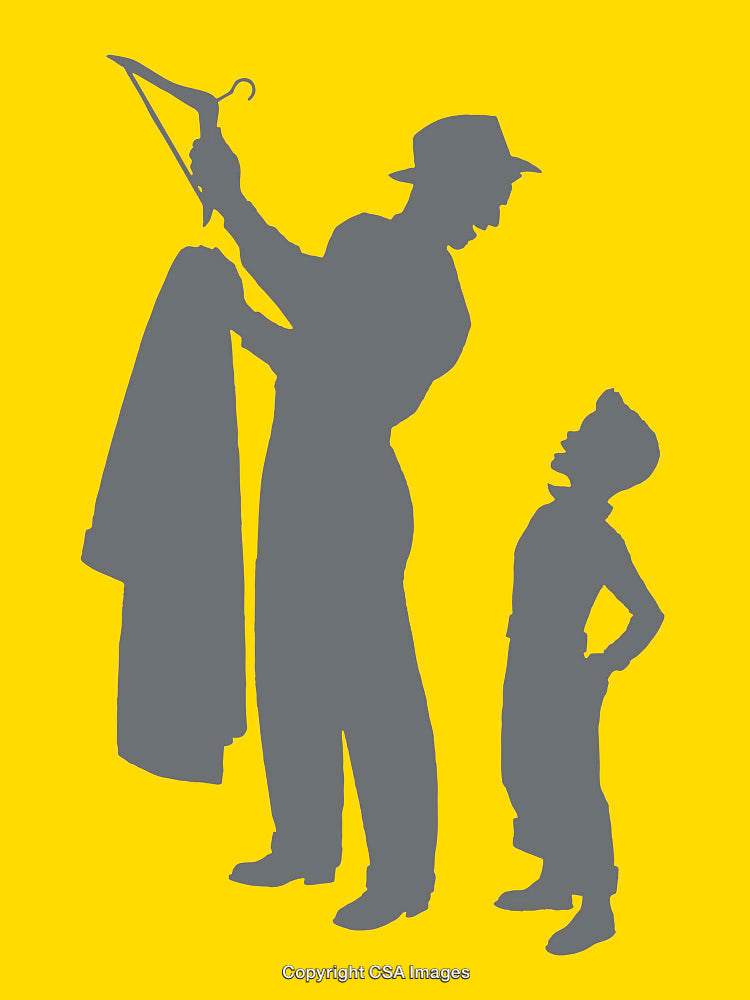 Silhouette Illustration of Interaction Between Adult and Child on Yellow Background