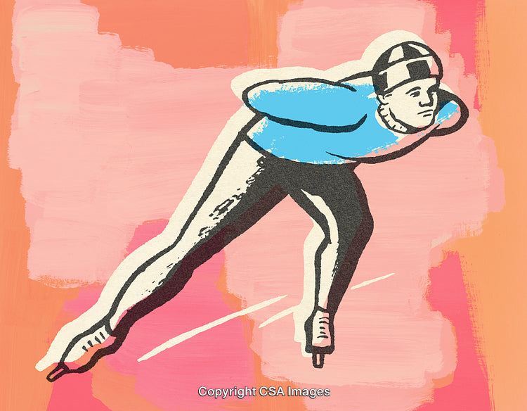 Illustrative Ice Skater in Motion on a Textured Colorful Background