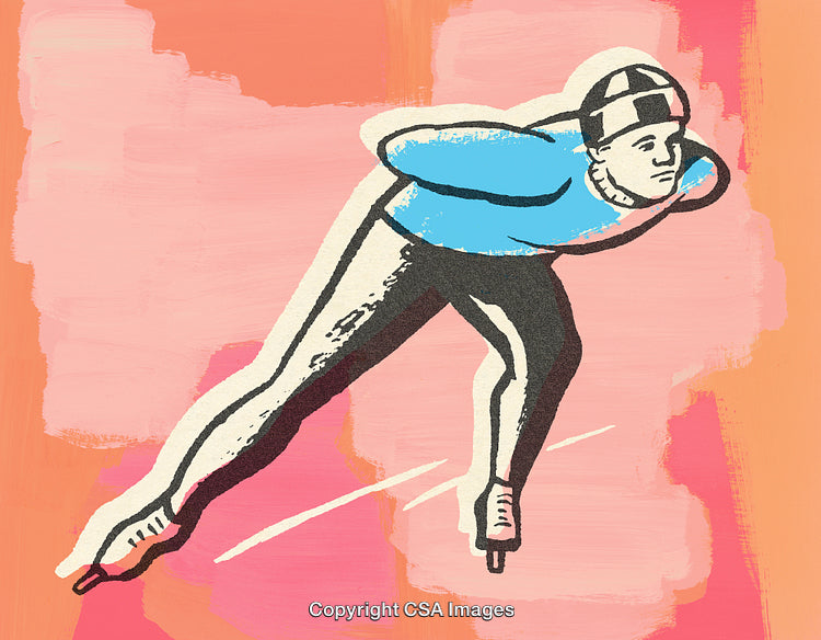 Illustrative Ice Skater in Motion on a Textured Colorful Background