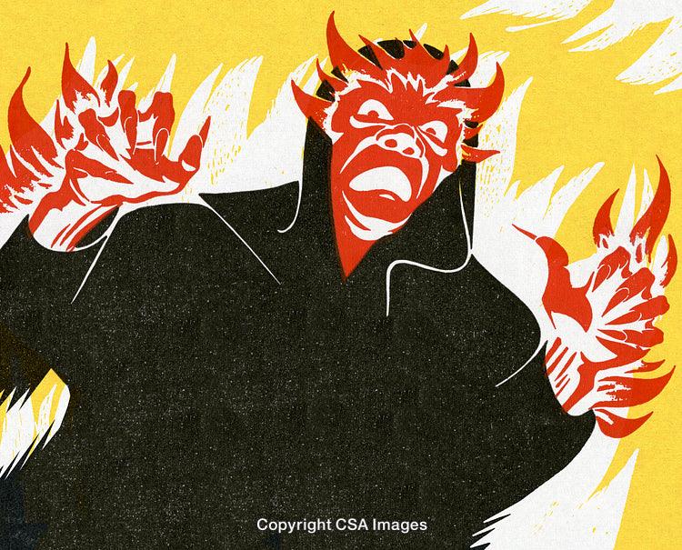 Conceptual Illustration of a Fiery Figure in Vibrant Colors with Dramatic Energy