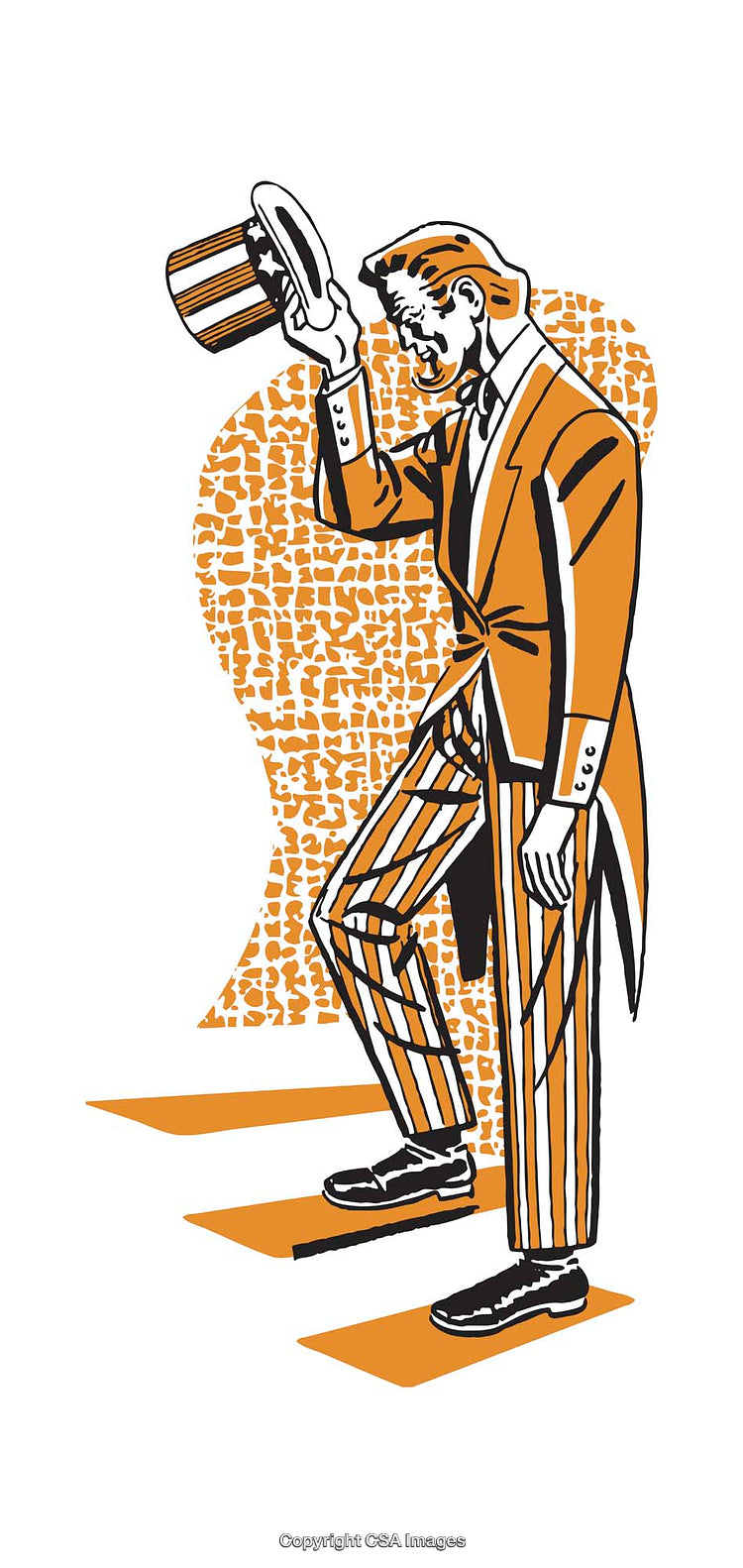 Stylized Illustration of a Gentleman in Classic Formalwear Tipping His Hat