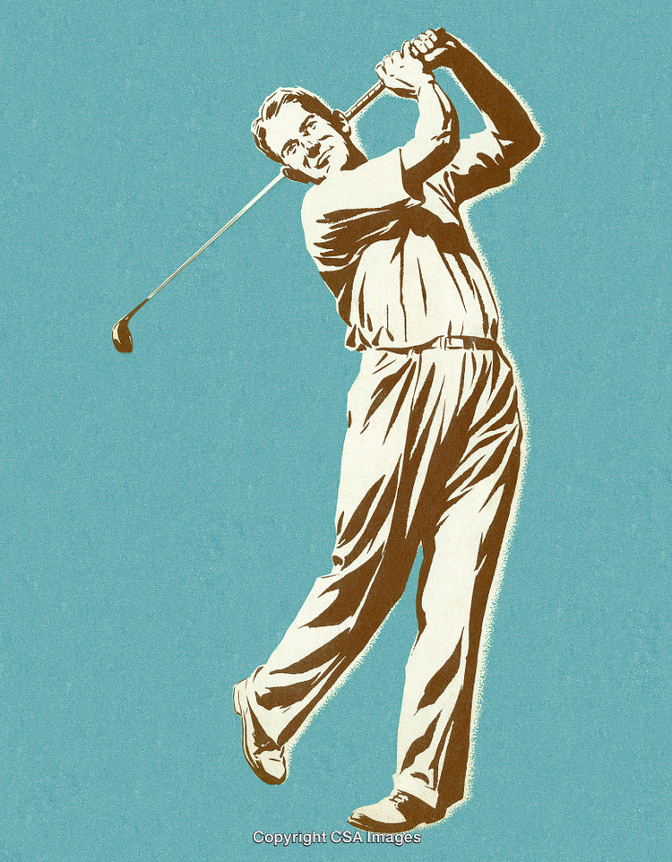Vintage Illustration of a Golfer Swinging on a Retro Styled Background