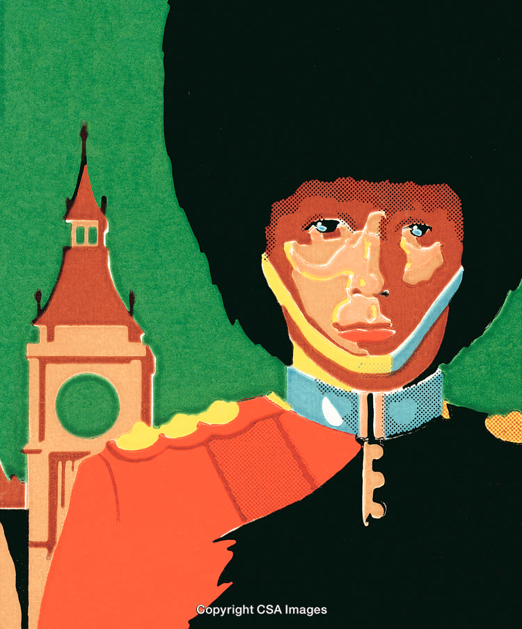 Abstract Portrait of British Guard With Iconic London Architecture in Background