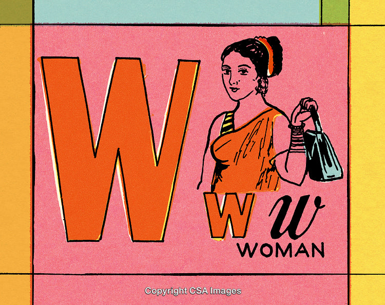 Illustration of Woman Representing the Letter W With a Colorful Background