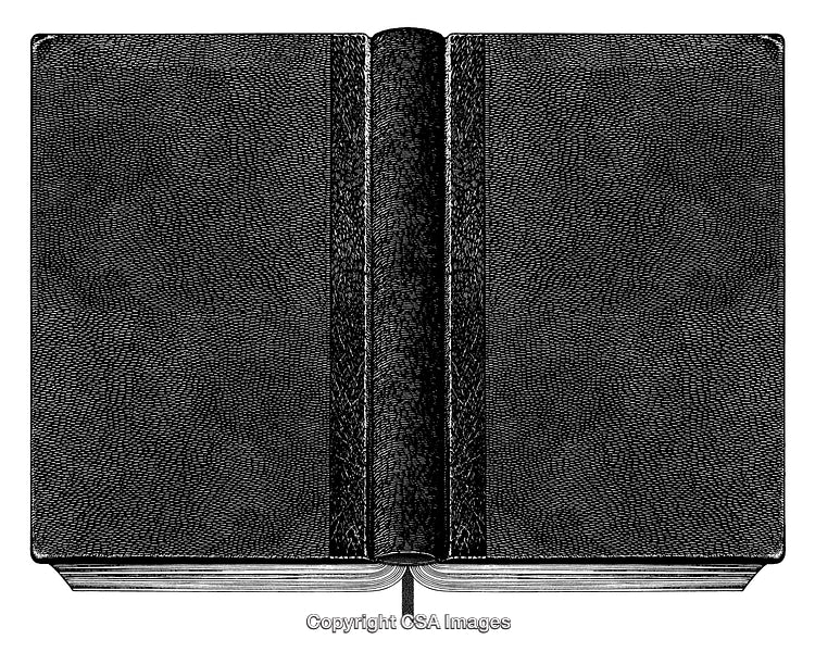 Detailed Black And White Engraving of an Open Textured Book