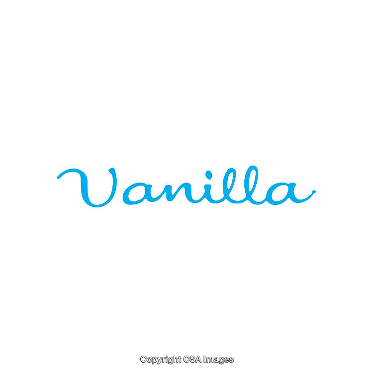 Blue White Minimalistic Background Featuring the Word 'Vanilla' in Elegant Script