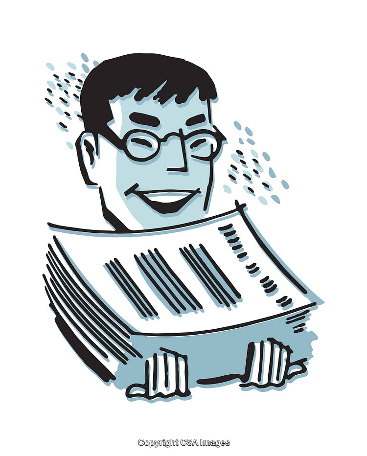 Smiling Man Reading a Newspaper in Vibrant Colorful Illustration