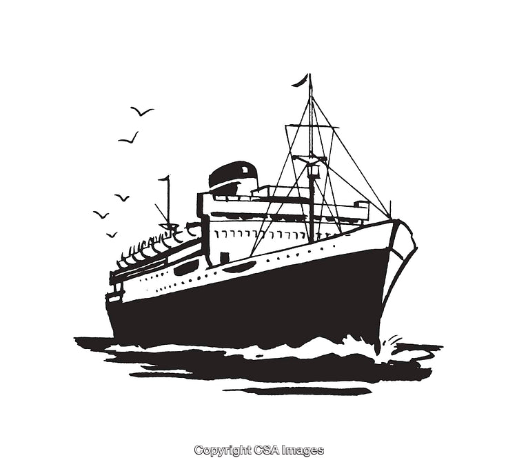 Vintage Line Art Illustration of an Ocean Liner at Sea