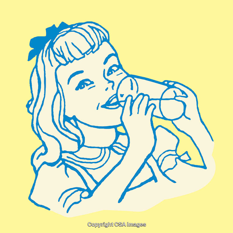 Colorful Retro Line Art Illustration of a Girl Drinking Milk