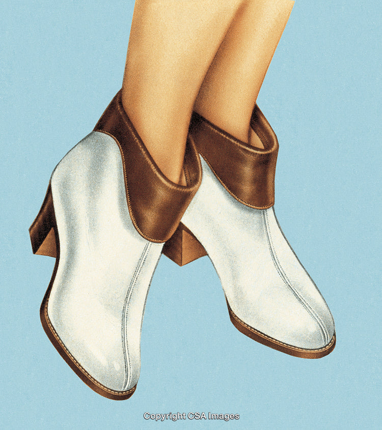 Stylized Illustration of Fashionable Leather and White Boots on Blue Backdrop