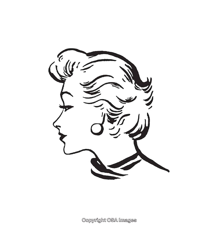 Elegant Black and White Profile Illustration of a Woman's Face in Vintage Style