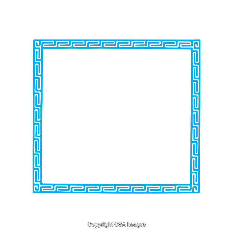 Blue Geometric Frame With Intricate Borders on White Background