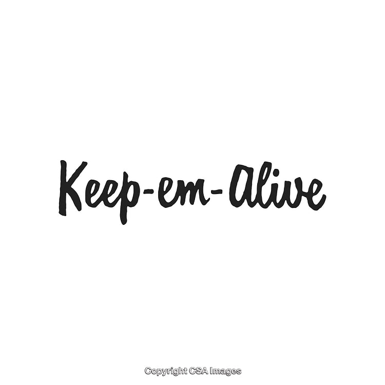 Handwritten Phrase 'Keep-em-Alive' in Script Style on White Background