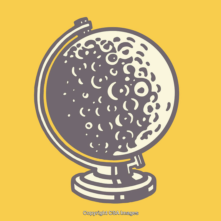 Artistic Line Art Illustration of a Lunar Globe on Yellow Background