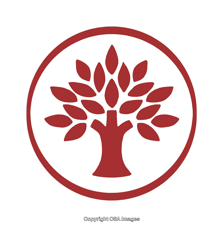 Red Tree Icon in Circular Frame on a White Background