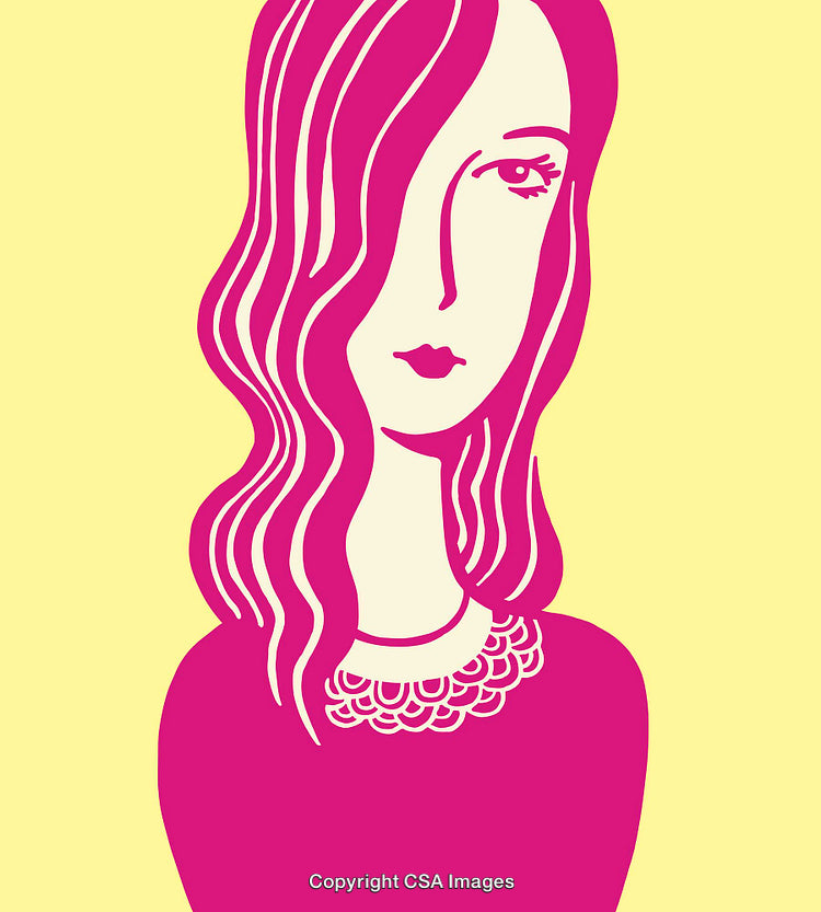 Stylized Color Line Art Portrait of a Woman in Pink and Yellow