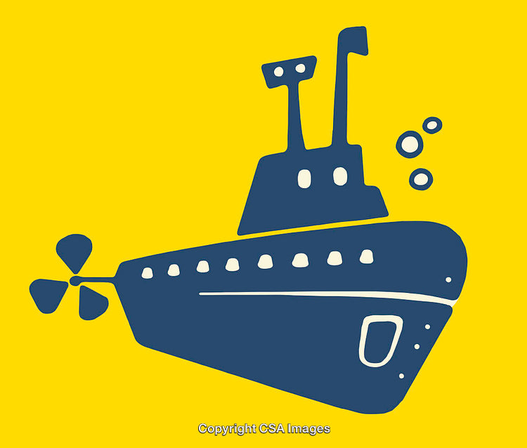 Stylized Illustration of a Submarine with Yellow Background